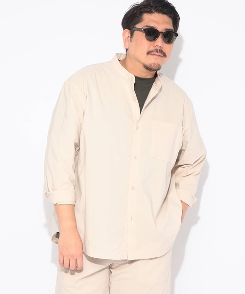 B&T CLUB(ビーティークラブ)の「シャツ 長袖 メンズ 大きいサイズ NEO LINEN 無地 バンドカラー B&T CLUB (ビーアンドティークラブ)(シャツ/ブラウス・メンズ・ベージュ/ネイビー・X2(4L~5L)/X1(3L~4L)/X3(6L~7L))」の9枚目の写真