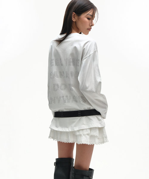 PLACE STUDIO（プレイススタジオ）の「ビーズグラフィックアイレットポイントコットンルーズフィット長袖ロングスリーブTシャツ[ホワイト]（Tシャツ/カットソー・レディース・ホワイト・FREE）」の4枚目の写真