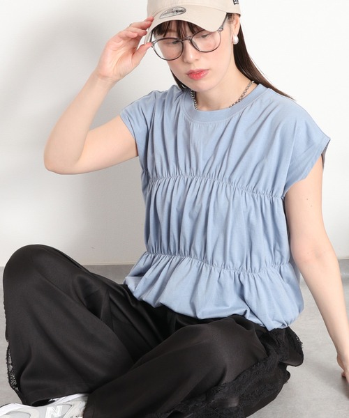 cepo(セポ)の「シャーリングフレンチTシャツ(Tシャツ/カットソー・レディース・ブラック/ブルー/ホワイト・M)」の3枚目の写真