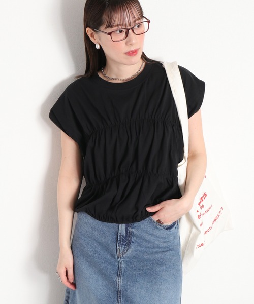 cepo(セポ)の「シャーリングフレンチTシャツ(Tシャツ/カットソー・レディース・ブラック/ブルー/ホワイト・M)」の1枚目の写真