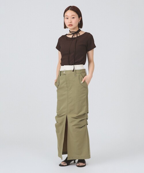 Ray BEAMS（レイビームス）の「ネックリボン ボートネック Tシャツ（Tシャツ/カットソー・レディース・レッド/ダークブラウン・ONE SIZE）」の3枚目の写真