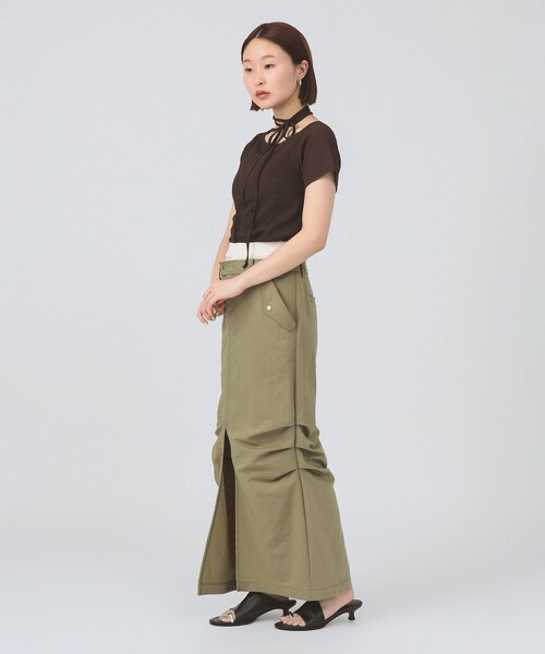 Ray BEAMS（レイビームス）の「ネックリボン ボートネック Tシャツ（Tシャツ/カットソー・レディース・レッド/ダークブラウン・ONE SIZE）」の4枚目の写真