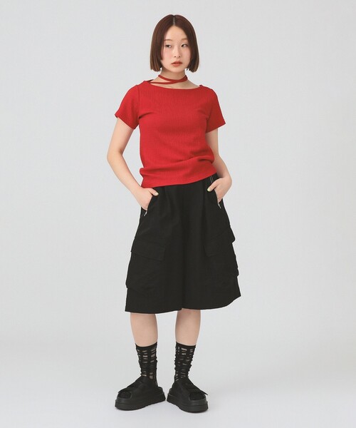 Ray BEAMS（レイビームス）の「ネックリボン ボートネック Tシャツ（Tシャツ/カットソー・レディース・レッド/ダークブラウン・ONE SIZE）」の7枚目の写真