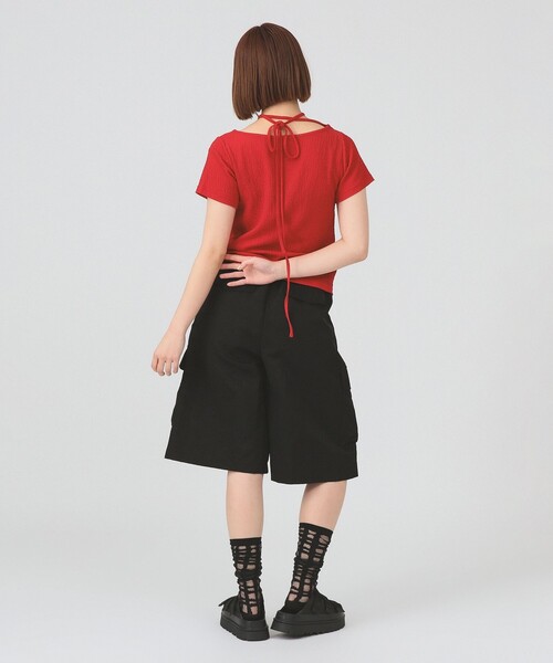 Ray BEAMS（レイビームス）の「ネックリボン ボートネック Tシャツ（Tシャツ/カットソー・レディース・レッド/ダークブラウン・ONE SIZE）」の9枚目の写真
