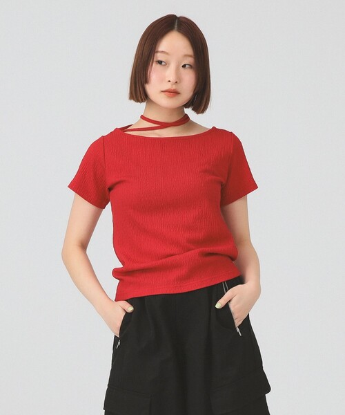 Ray BEAMS（レイビームス）の「ネックリボン ボートネック Tシャツ（Tシャツ/カットソー・レディース・レッド/ダークブラウン・ONE SIZE）」の10枚目の写真
