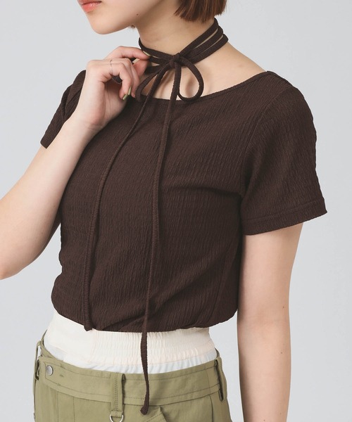 Ray BEAMS(レイビームス)の「【7/31再値下げ】ネックリボン ボートネック Tシャツ(Tシャツ/カットソー・レディース・レッド/ダークブラウン・ONE SIZE)」の21枚目の写真