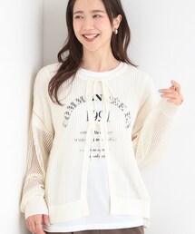 【2点セット/洗濯機可/S-LL】時短でこなれ見え カーデにもなる2WAYメッシュニット+半袖ロゴTシャツ