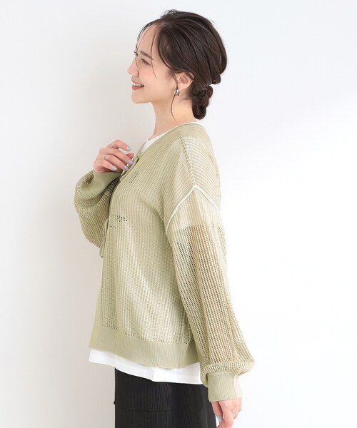 SHOO・LA・RUE(シューラルー)の「【2点セット/洗濯機可/S-LL】時短でこなれ見え カーデにもなる2WAYメッシュニット+半袖ロゴTシャツ(その他トップス・レディース・ベージュ/ダークグレー/オレンジ/オフホワイト・02/01/04/03)」の13枚目の写真