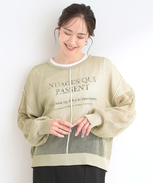 SHOO・LA・RUE(シューラルー)の「【2点セット/洗濯機可/S-LL】時短でこなれ見え カーデにもなる2WAYメッシュニット+半袖ロゴTシャツ(その他トップス・レディース・ベージュ/ダークグレー/オレンジ/オフホワイト・02/01/04/03)」の14枚目の写真