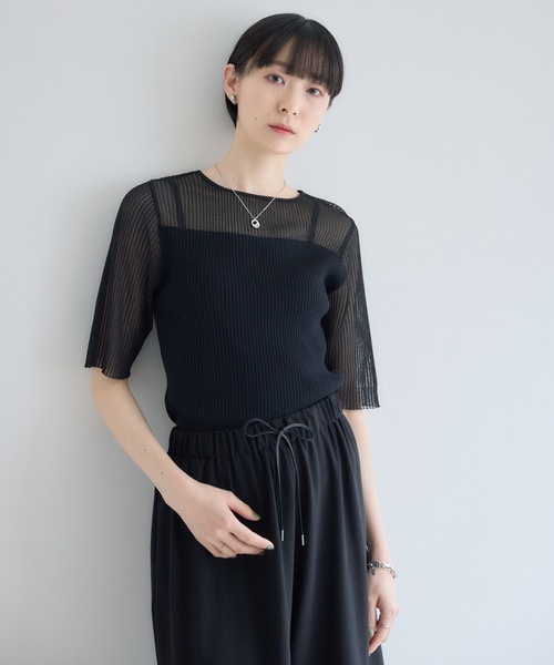 Paradise Picnic（パラダイスピクニック）の「cloche  シアーリブニットトップス（ニット/セーター・レディース・ホワイト/ブラック/ブルー・FREE）」の9枚目の写真