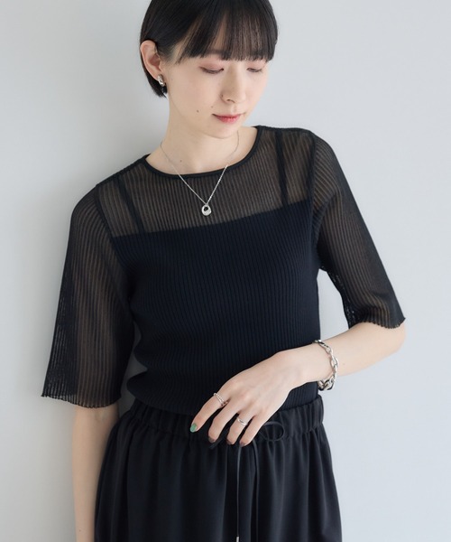 Paradise Picnic（パラダイスピクニック）の「cloche  シアーリブニットトップス（ニット/セーター・レディース・ホワイト/ブラック/ブルー・FREE）」の10枚目の写真