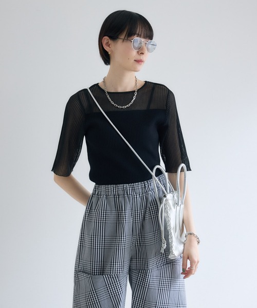 Paradise Picnic（パラダイスピクニック）の「cloche  シアーリブニットトップス（ニット/セーター・レディース・ホワイト/ブラック/ブルー・FREE）」の12枚目の写真