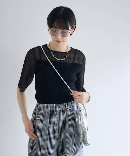 Paradise Picnic（パラダイスピクニック）の「cloche  シアーリブニットトップス（ニット/セーター・レディース・ホワイト/ブラック/ブルー・FREE）」の13枚目の写真