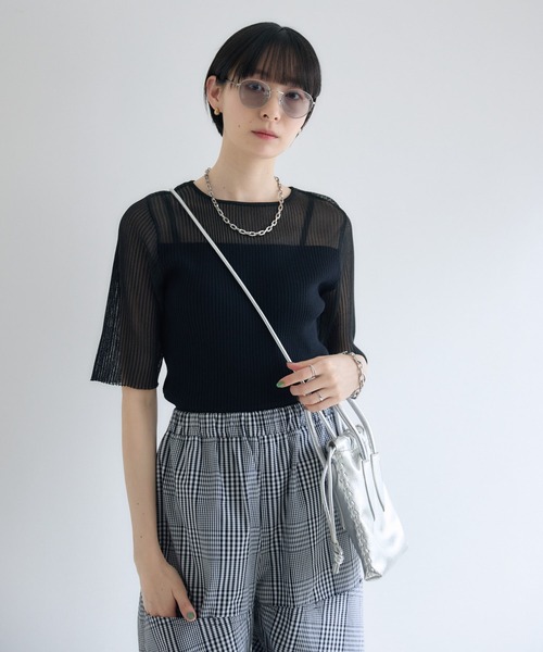 Paradise Picnic（パラダイスピクニック）の「cloche  シアーリブニットトップス（ニット/セーター・レディース・ホワイト/ブラック/ブルー・FREE）」の14枚目の写真