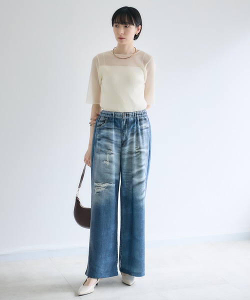 Paradise Picnic（パラダイスピクニック）の「cloche  シアーリブニットトップス（ニット/セーター・レディース・ホワイト/ブラック/ブルー・FREE）」の5枚目の写真