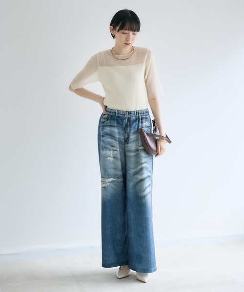 Paradise Picnic（パラダイスピクニック）の「cloche  シアーリブニットトップス（ニット/セーター・レディース・ホワイト/ブラック/ブルー・FREE）」の7枚目の写真