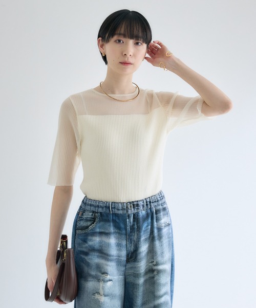 Paradise Picnic（パラダイスピクニック）の「cloche  シアーリブニットトップス（ニット/セーター・レディース・ホワイト/ブラック/ブルー・FREE）」の4枚目の写真