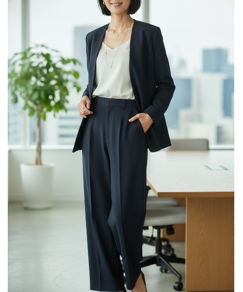 Perfect Suit FActory(パーフェクトスーツファクトリー)の「【ツイルストレートパンツ】着回し力抜群のセットアップ対応パンツ ネイビー/カーキー/グレー(スラックス・レディース・ネイビー/カーキ/グレー・S/L/M)」の1枚目の写真