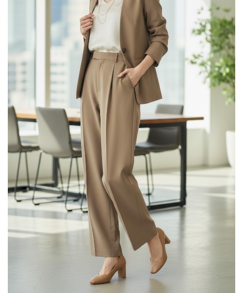 Perfect Suit FActory(パーフェクトスーツファクトリー)の「【ツイルストレートパンツ】着回し力抜群のセットアップ対応パンツ ネイビー/カーキー/グレー(スラックス・レディース・ネイビー/カーキ/グレー・S/L/M)」の3枚目の写真