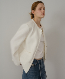 KNOWNBETTER（ノウンベター）の「Fringe trimming tweed jacket [KNSS05JK03]_Ivory（テーラードジャケット）」