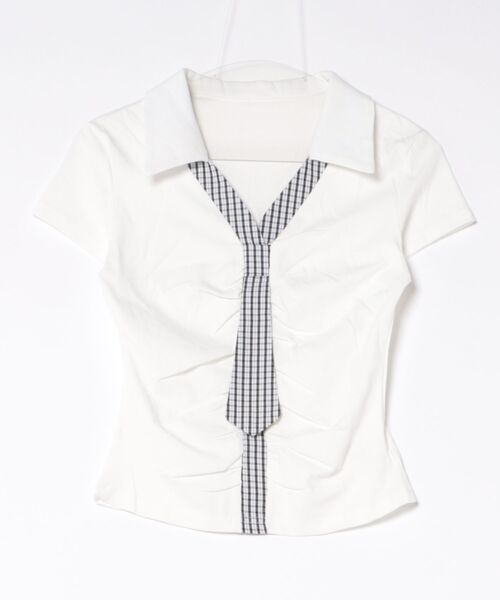 Anely(アネリー)の「チェック ネクタイ付き スキッパーネック カットソー(Tシャツ/カットソー・レディース・ホワイト/グレー/ブラック・FREE)」の22枚目の写真