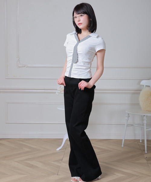 Anely(アネリー)の「チェック ネクタイ付き スキッパーネック カットソー(Tシャツ/カットソー・レディース・ホワイト/グレー/ブラック・FREE)」の20枚目の写真