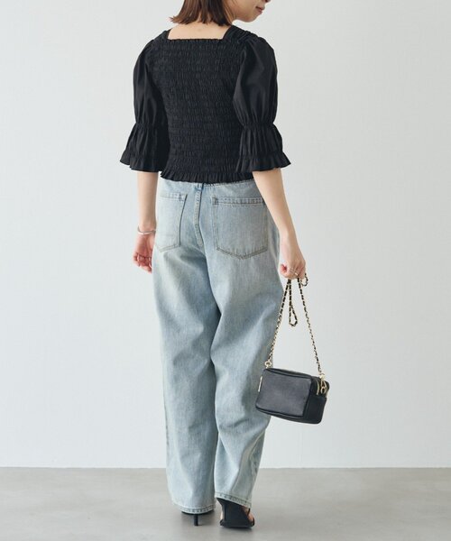 LOUNGEDRESS(ラウンジドレス)の「【PUFRILL/パフリル】《低身長向けサイズ》シャーリングブラウス(シャツ/ブラウス・レディース・オフホワイト/ブラック/ブラック系その他・SMALL)」の8枚目の写真