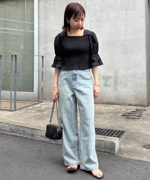 LOUNGEDRESS(ラウンジドレス)の「【PUFRILL/パフリル】《低身長向けサイズ》シャーリングブラウス(シャツ/ブラウス・レディース・オフホワイト/ブラック/ブラック系その他・SMALL)」の11枚目の写真