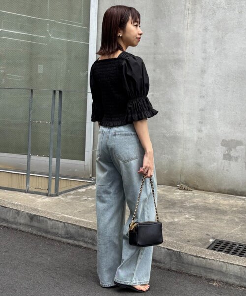 LOUNGEDRESS(ラウンジドレス)の「【PUFRILL/パフリル】《低身長向けサイズ》シャーリングブラウス(シャツ/ブラウス・レディース・オフホワイト/ブラック/ブラック系その他・SMALL)」の12枚目の写真