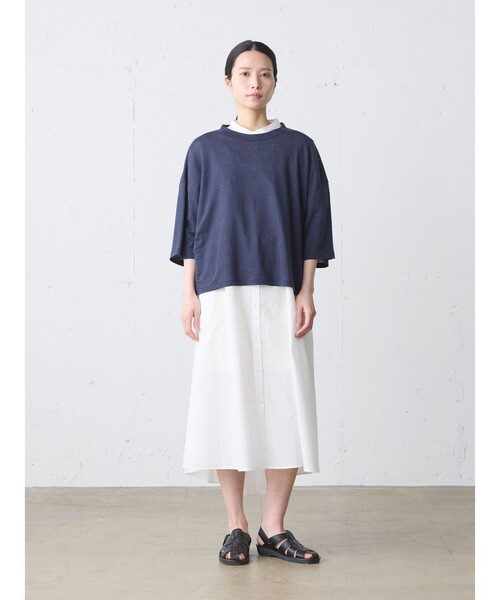 MidiUmi(ミディウミ)の「MidiUmi ハーフスリーブAラインシャツワンピース(ワンピース・レディース・ネイビー/オフホワイト・FREE)」の12枚目の写真