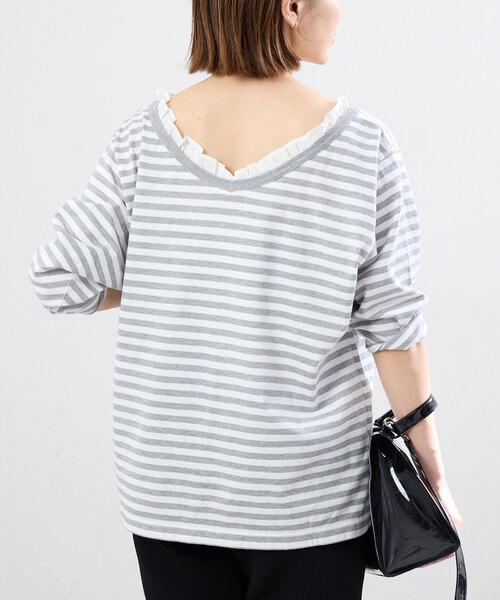 IENA(イエナ)の「BLACK フリル付きボーダーカットソー(Tシャツ/カットソー・レディース・ブラウン/ライトグレー・FREE)」の7枚目の写真