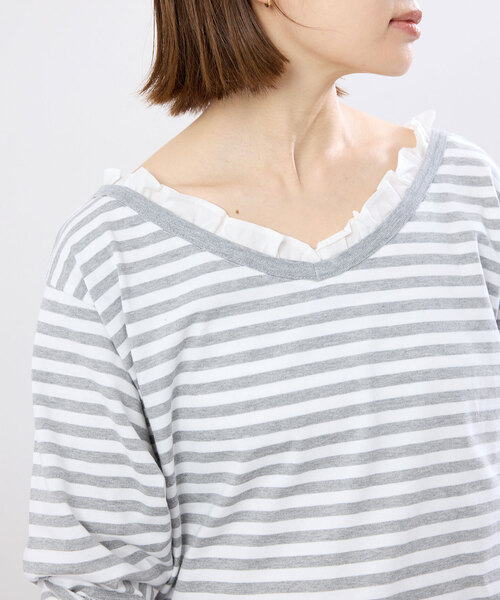 IENA(イエナ)の「BLACK フリル付きボーダーカットソー(Tシャツ/カットソー・レディース・ブラウン/ライトグレー・FREE)」の8枚目の写真