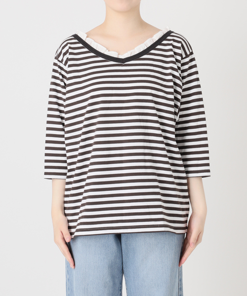 IENA(イエナ)の「BLACK フリル付きボーダーカットソー(Tシャツ/カットソー・レディース・ブラウン/ライトグレー・FREE)」の17枚目の写真