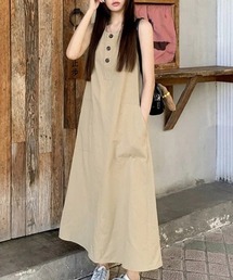 フロントボタンノースリーブワンピース