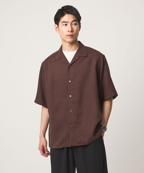 green label relaxing(グリーンレーベルリラクシング)の「リネン ポプリン オープンカラー 半袖 シャツ(シャツ/ブラウス・メンズ・ダークブラウン/オフホワイト/ブラック・M/XL/L/S)」の3枚目の写真