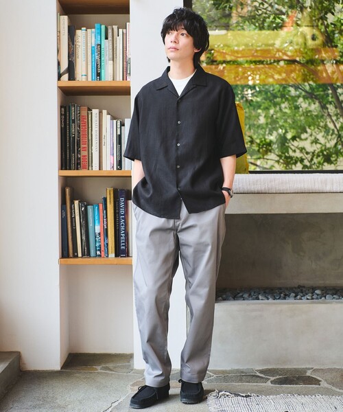 green label relaxing(グリーンレーベルリラクシング)の「リネン ポプリン オープンカラー 半袖 シャツ(シャツ/ブラウス・メンズ・ダークブラウン/オフホワイト/ブラック・M/XL/L/S)」の7枚目の写真