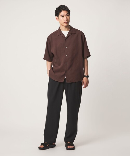 green label relaxing(グリーンレーベルリラクシング)の「リネン ポプリン オープンカラー 半袖 シャツ(シャツ/ブラウス・メンズ・ダークブラウン/オフホワイト/ブラック・M/XL/L/S)」の10枚目の写真