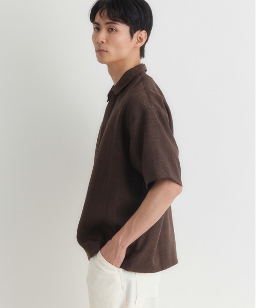 BACK NUMBER（バックナンバー）の「BACK NUMBER(バックナンバー)リネンライクスキッパーシャツ（Tシャツ/カットソー・メンズ・ブラウン/ベージュ/ネイビー・S/M/L/XL）」の5枚目の写真
