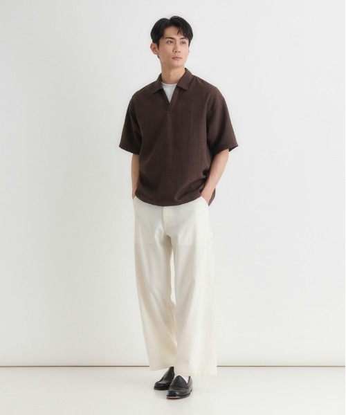 BACK NUMBER（バックナンバー）の「BACK NUMBER(バックナンバー)リネンライクスキッパーシャツ（Tシャツ/カットソー・メンズ・ブラウン/ベージュ/ネイビー・S/M/L/XL）」の7枚目の写真