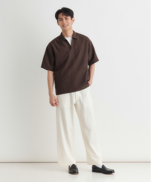 BACK NUMBER（バックナンバー）の「BACK NUMBER(バックナンバー)リネンライクスキッパーシャツ（Tシャツ/カットソー・メンズ・ブラウン/ベージュ/ネイビー・S/M/L/XL）」の8枚目の写真