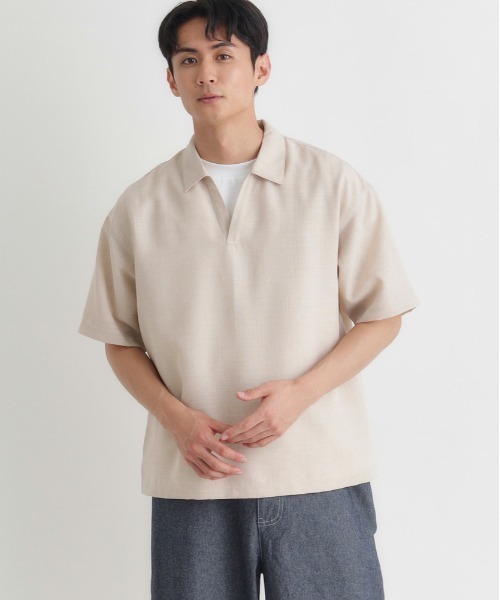 BACK NUMBER（バックナンバー）の「BACK NUMBER(バックナンバー)リネンライクスキッパーシャツ（Tシャツ/カットソー・メンズ・ブラウン/ベージュ/ネイビー・S/M/L/XL）」の9枚目の写真