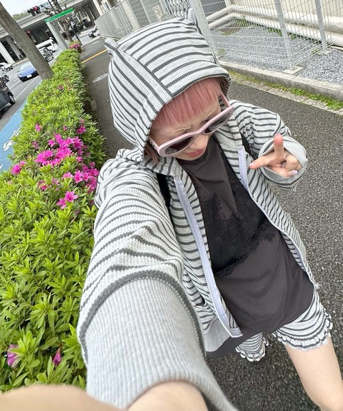 Alley Tokyo(アリートーキョー)の「ネコ耳パーカーとフリフリショーパンのセット(パーカー・レディース・グレー/オフホワイト/ピンク・FREE)」の1枚目の写真
