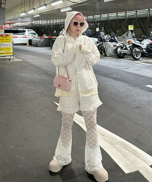 Alley Tokyo(アリートーキョー)の「ネコ耳パーカーとフリフリショーパンのセット(パーカー・レディース・グレー/オフホワイト/ピンク・FREE)」の8枚目の写真