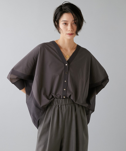 Liesse(リエス)の「カットソーコンビニットカーディガン(カーディガン/ボレロ・レディース・ブラック/チャコールグレー/アイボリー・FREE)」の3枚目の写真