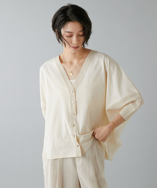 Liesse(リエス)の「カットソーコンビニットカーディガン(カーディガン/ボレロ・レディース・ブラック/チャコールグレー/アイボリー・FREE)」の2枚目の写真