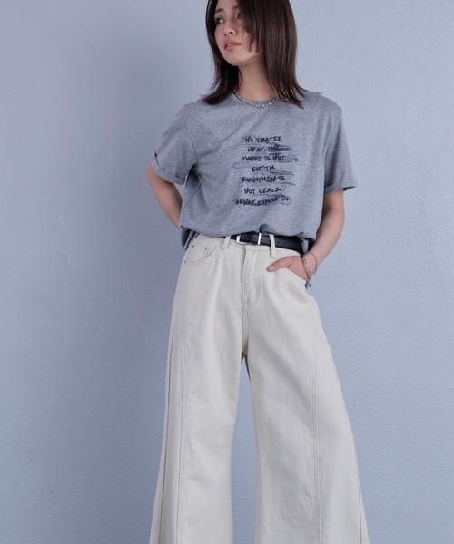 murea(ミュレア)の「スカーフ付き手書き風ロゴプリント半袖Tシャツ(Tシャツ/カットソー・レディース・チャコールグレー/グレー/ホワイト・FREE)」の16枚目の写真