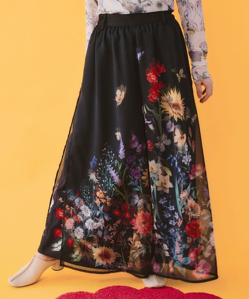562224：花柄シフォン×花柄生地 3D風パンツ（その他パンツ）｜iS