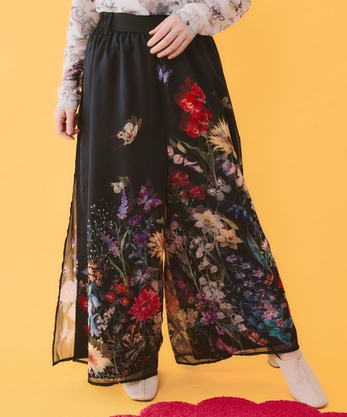 iS ScoLar(イズスカラー)の「562224:花柄シフォン×花柄生地 3D風パンツ(その他パンツ・レディース・グリーン/ブラック/アイボリー・M)」の4枚目の写真