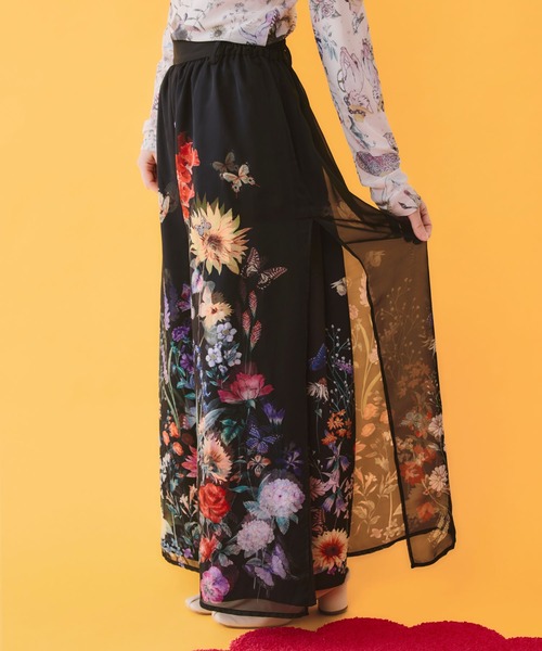 iS ScoLar(イズスカラー)の「562224:花柄シフォン×花柄生地 3D風パンツ(その他パンツ・レディース・グリーン/ブラック/アイボリー・M)」の6枚目の写真
