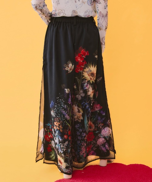 iS ScoLar(イズスカラー)の「562224:花柄シフォン×花柄生地 3D風パンツ(その他パンツ・レディース・グリーン/ブラック/アイボリー・M)」の7枚目の写真